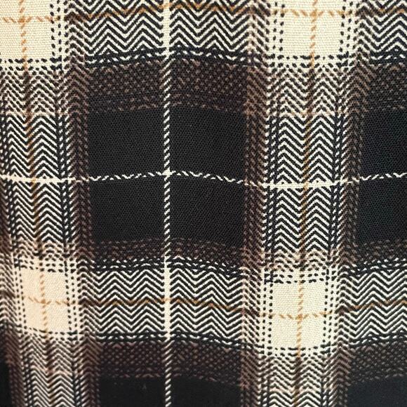 Suzanne Betro Black Tan Plaid Top MED Smocked Bodice Ruffled Peplum Peasant Boho - Picture 8 of 10